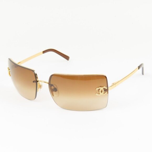 ✨ RARE Chanel Vintage Sunglasses Rhinestone CC Logo Rimless Gradient Gold Y2K - Picture 1 of 12